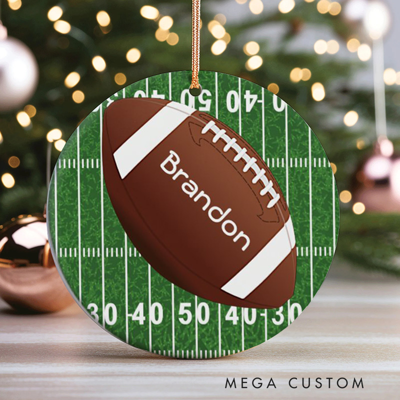 Personalized American Football and Rugby Christmas Ornament with Custom Name on Field Design