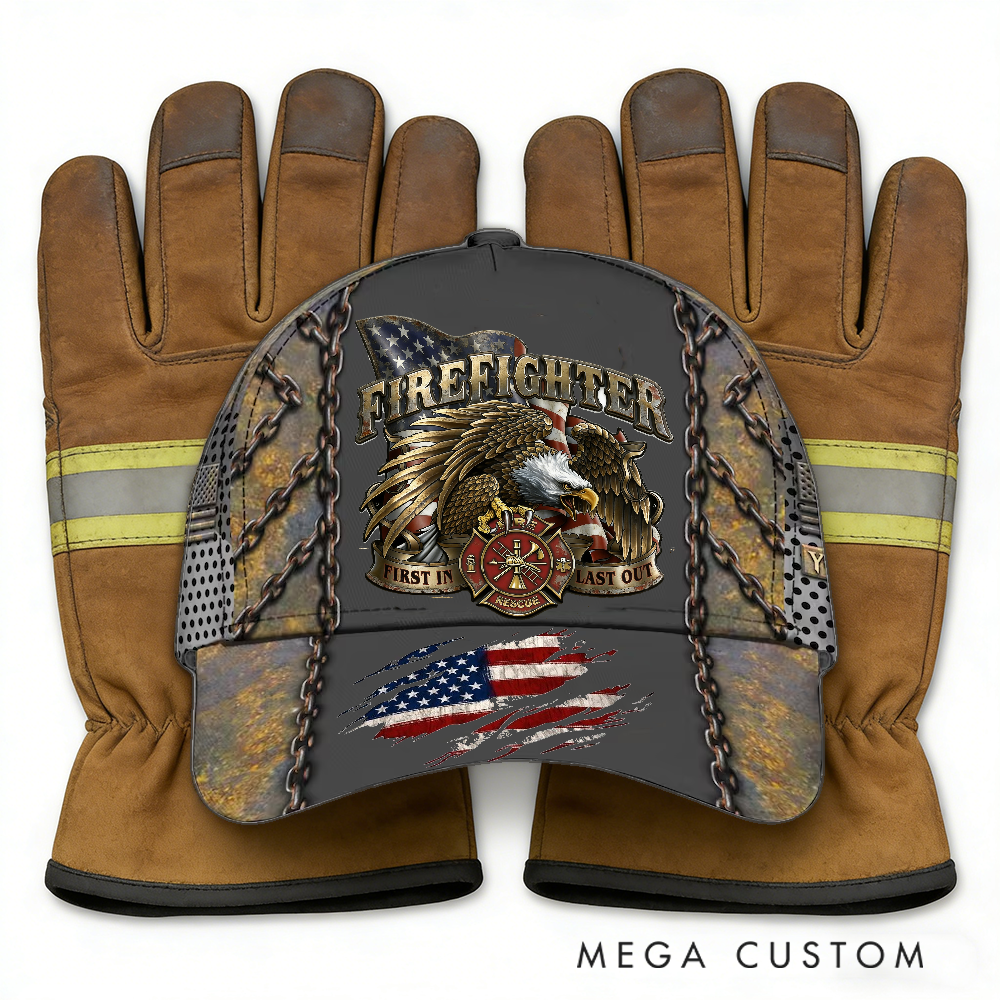 Personalized Firefighter Full Print Cap First In Last Out Design Design Firefighter Gifts