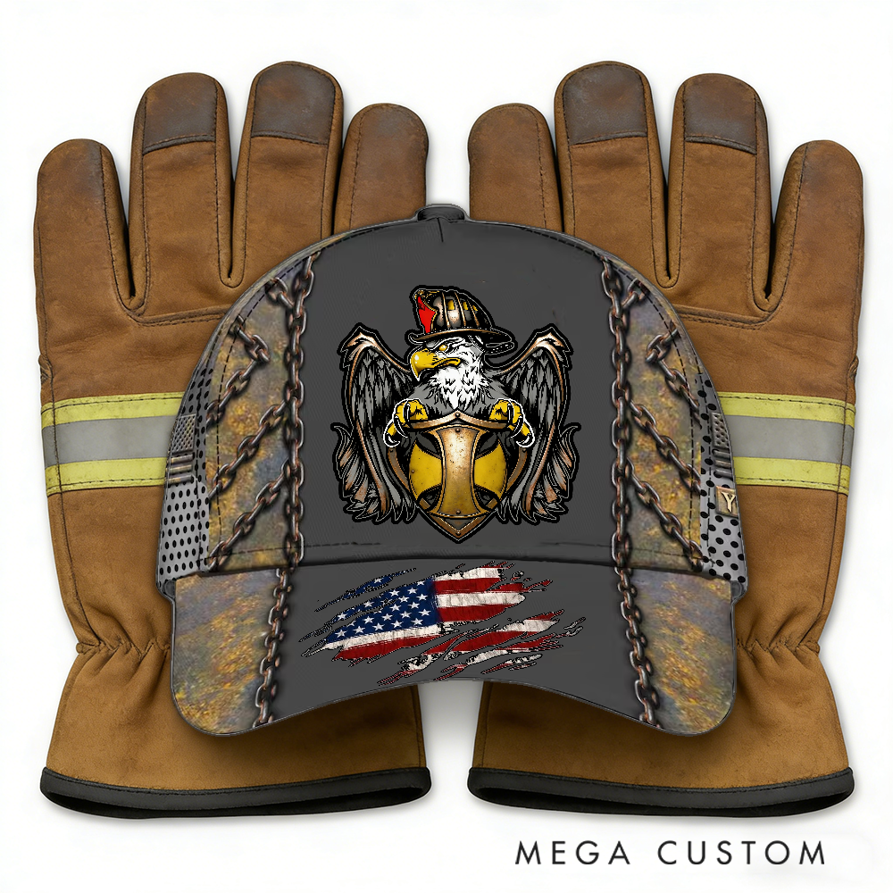 Personalized Firefighter Full Print Cap Eagle and Shield Design Firefighter Gifts