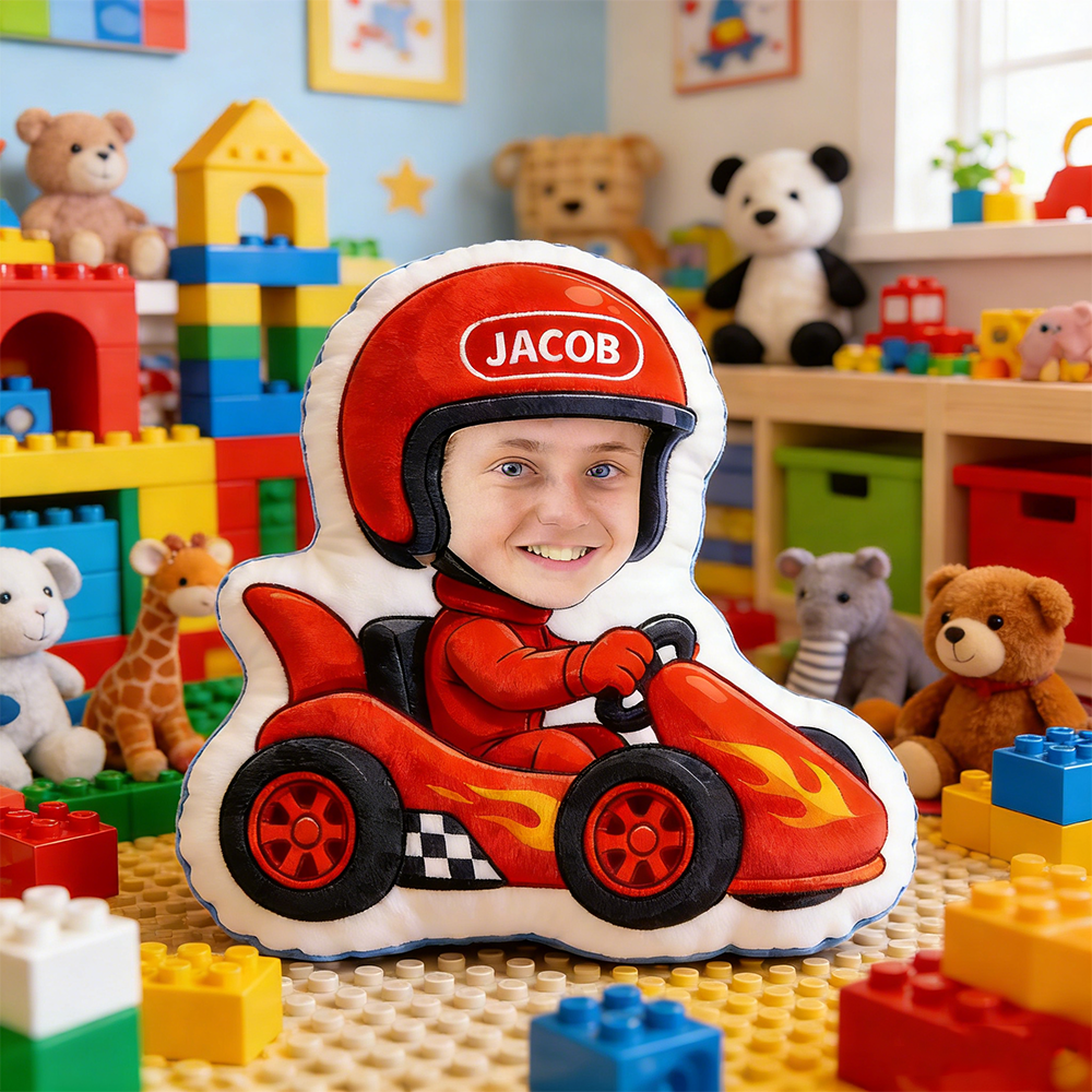 Personalized Kids' Racing Pillow Custom GoKart Cushion Gift for Racer and Racing Enthusiasts