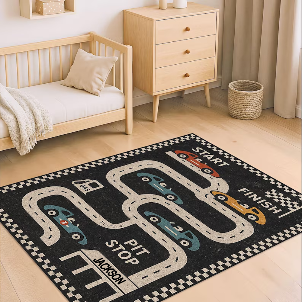 Personalized Racing Themed Plush Rug Soft Play Mat for  Kids Car Enthusiasts