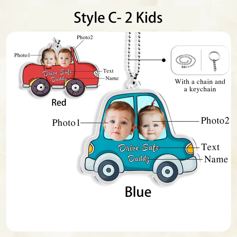 Personalized Car-Shaped Photo Keychain Drive Safe Hanging Ornament