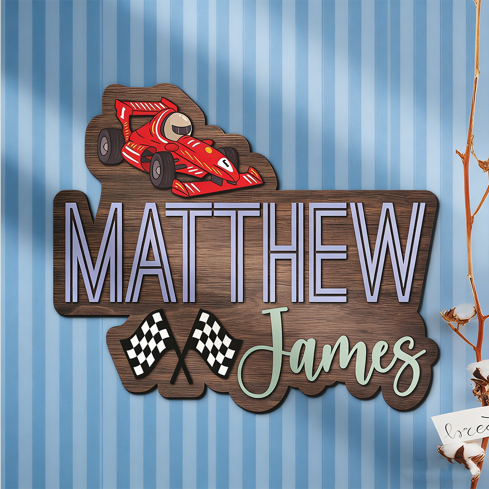 Personalized Racing Themed Acrylic Name Sign Custom Wall or Door Decor