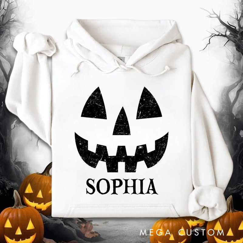 Personalized Classic Pumpkin Face Distressed Halloween Fun Casual Style Hoodies