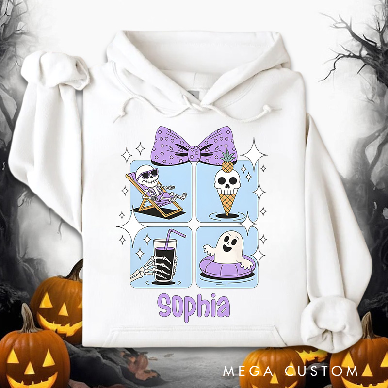 Personalized Summer Vibes Ghosts with Ice Cream and Fun Halloween Twist Hoodies