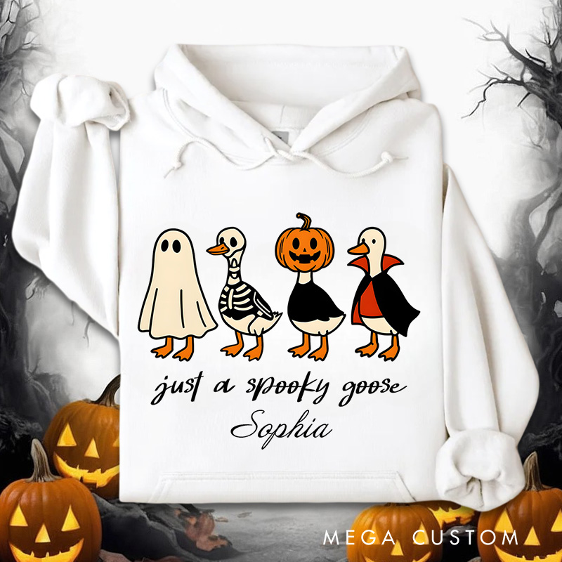 Personalized Spooky Goose Parade with Ghosts and Pumpkin Fun Halloween Humor Hoodies