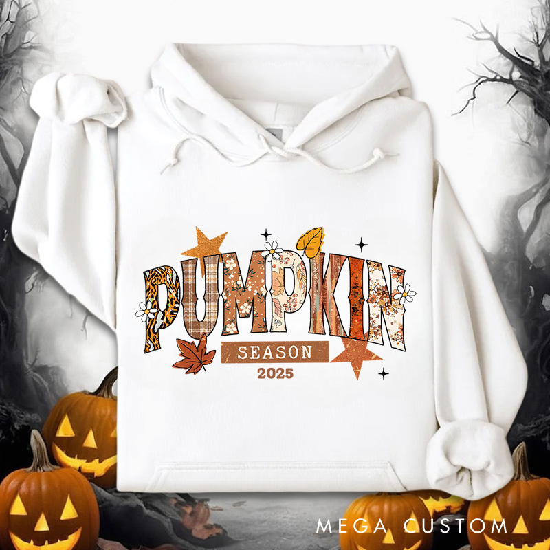 Personalized Pumpkin Season with Leaves and Rustic Autumn Halloween Charm Hoodies