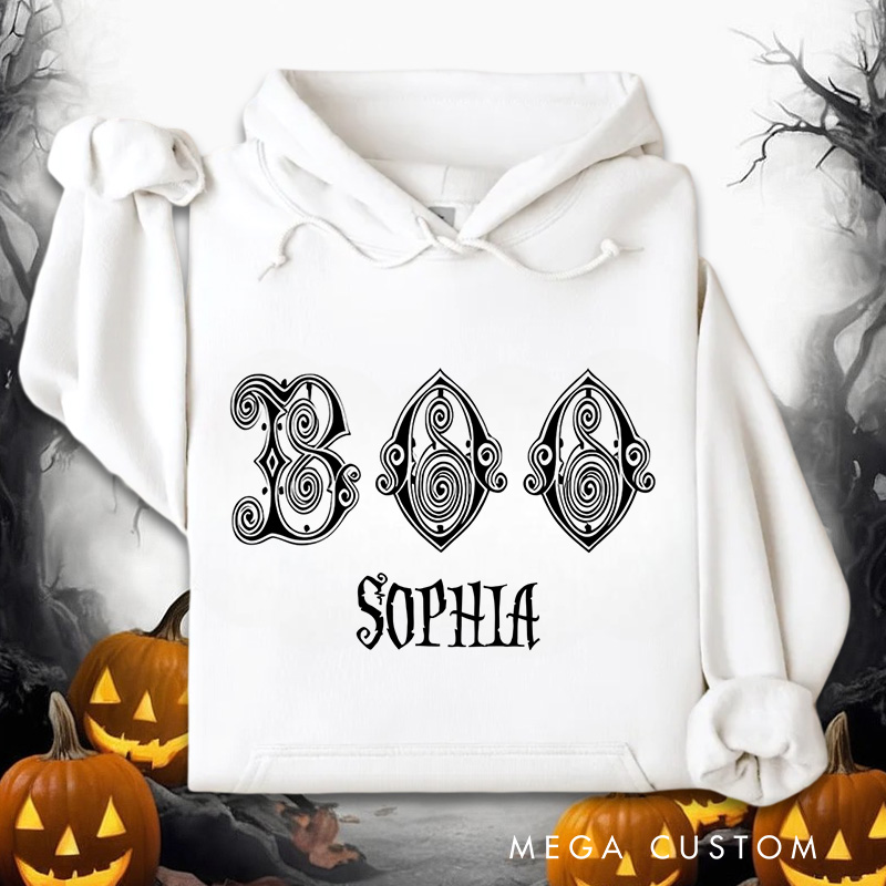 Personalized Boo with Intricate Swirl Accents for Stylish Seasonal Hoodies