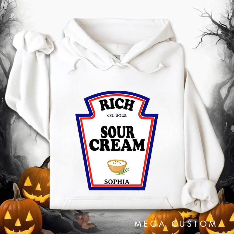 Personalized Vintage Sour Cream Label Artwork for Quirky and Nostalgic Hoodies