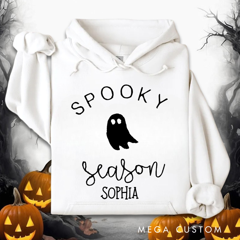 Personalized Minimalist Spooky Season Ghost Design for Trendy and Casual Everyday Hoodies