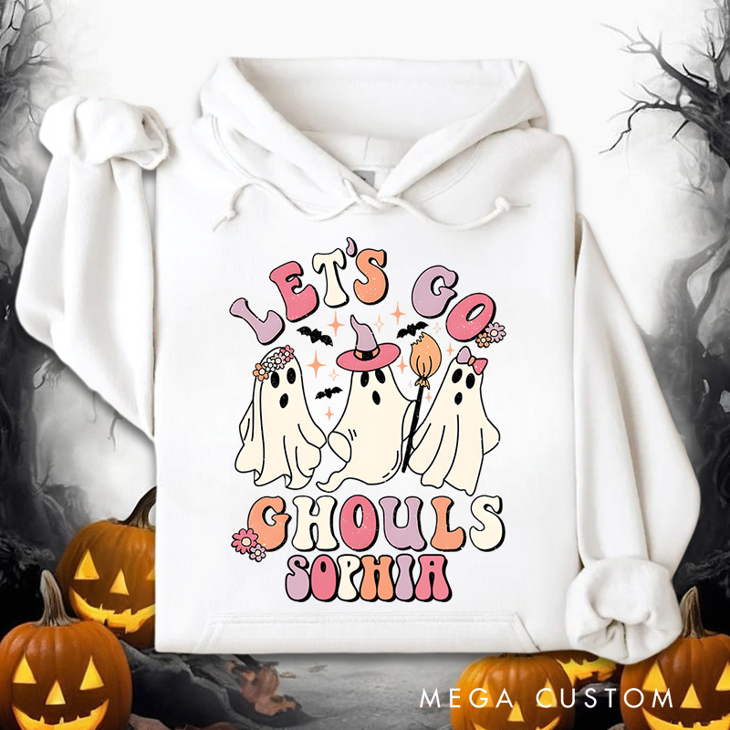 Personalized Let's Go Ghouls with Adorable and Playful Ghosts for Cheerful and Vibrant Hoodies