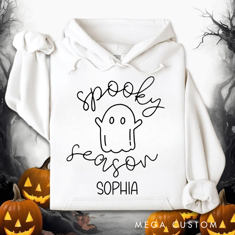 Personalized Playful Ghost with Spooky Season Script for Cozy Halloween Hoodies