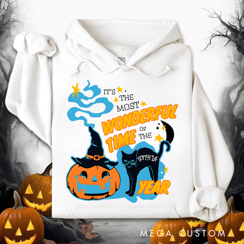 Personalized Wonderful Time Black Cat and Pumpkin for Magical Seasonal Hoodies