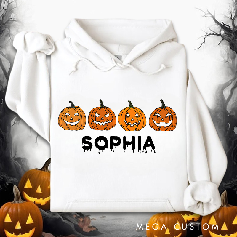 Personalized Trio of Grinning Pumpkins for Classic Halloween Celebration Hoodies