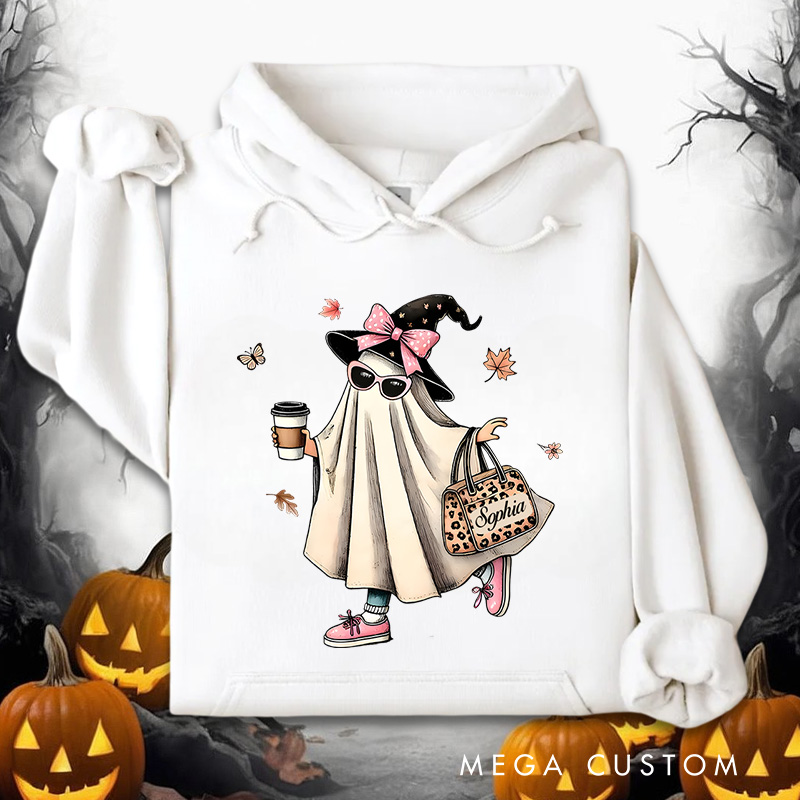 Personalized Fashionable Ghost with Hat and Bag Adorable Halloween Style Hoodies