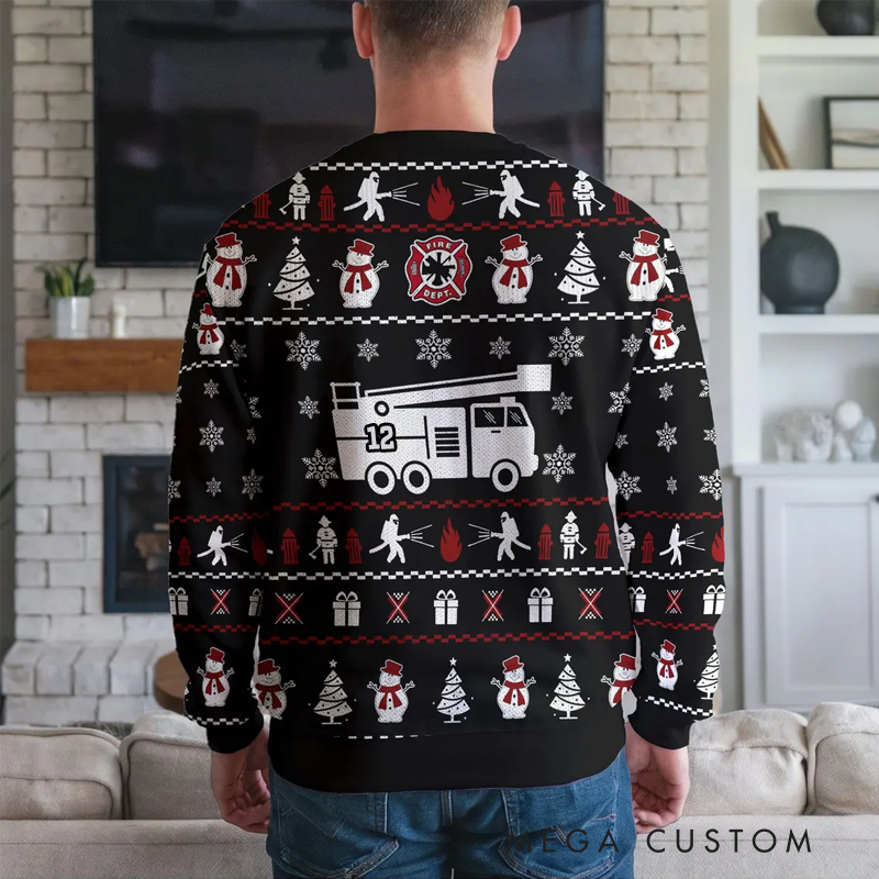 Personalized Firefighter Ugly Christmas Sweater Fun and Festive Gift for Firefighting Enthusiasts