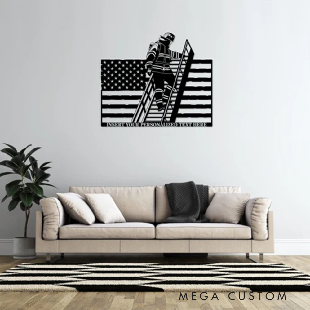 Personalized Firefighter Wall Art Gift Custom Metal Flag Design Gift