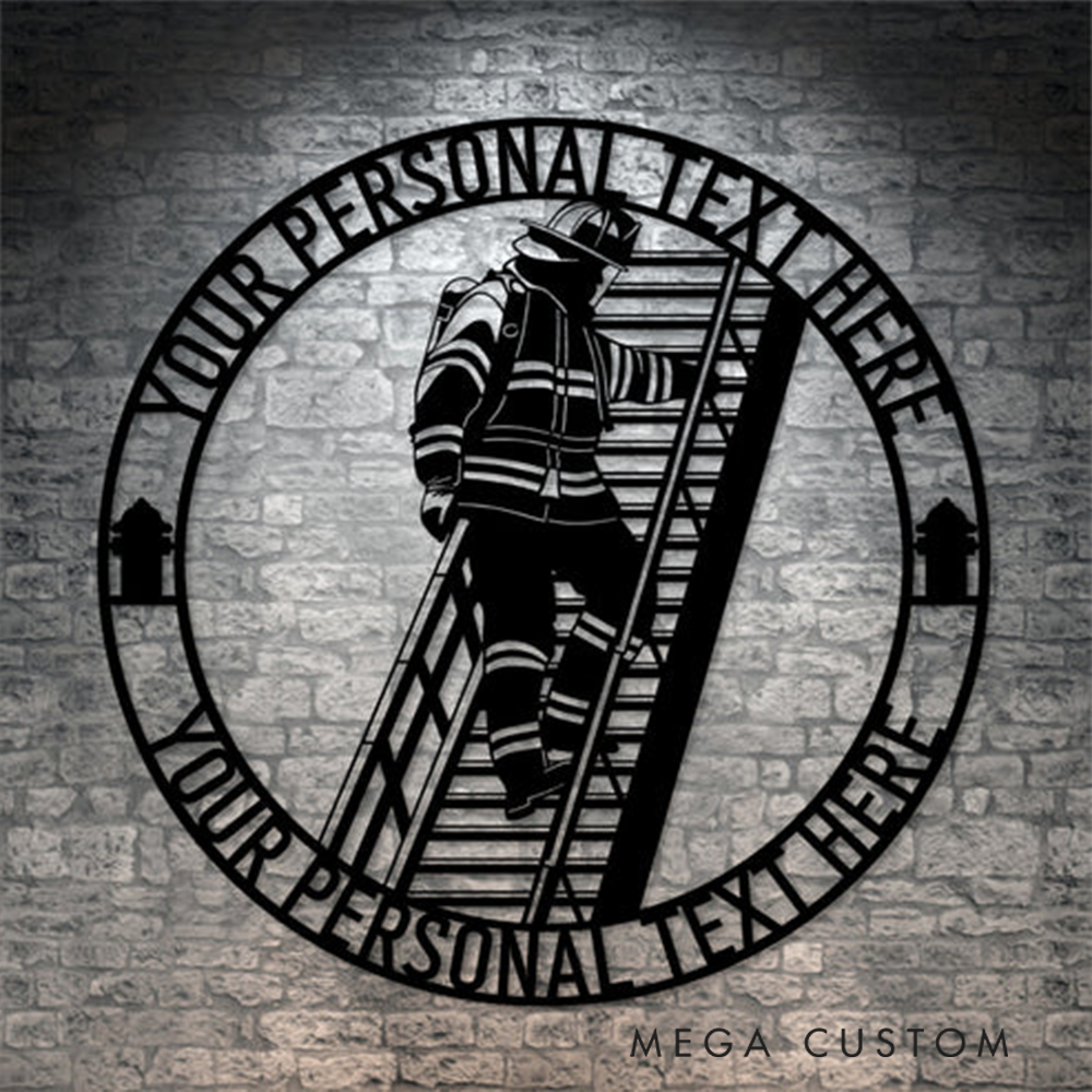 Personalized Firefighter Wall Art Gift Custom Round Metal Design
