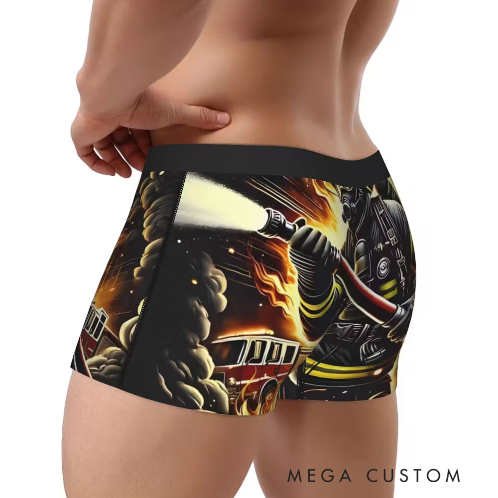 Personalized Firefighter Men's Boxer Briefs Custom Name and Heroic Design Firefighter Gift