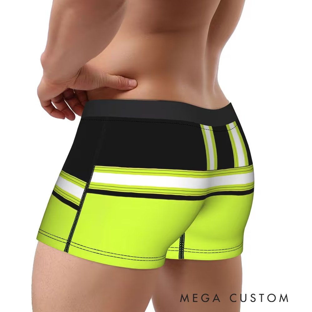 Personalized Firefighter Men's Boxer Briefs Custom Name and Reflective Gear Design Firefighter Gift