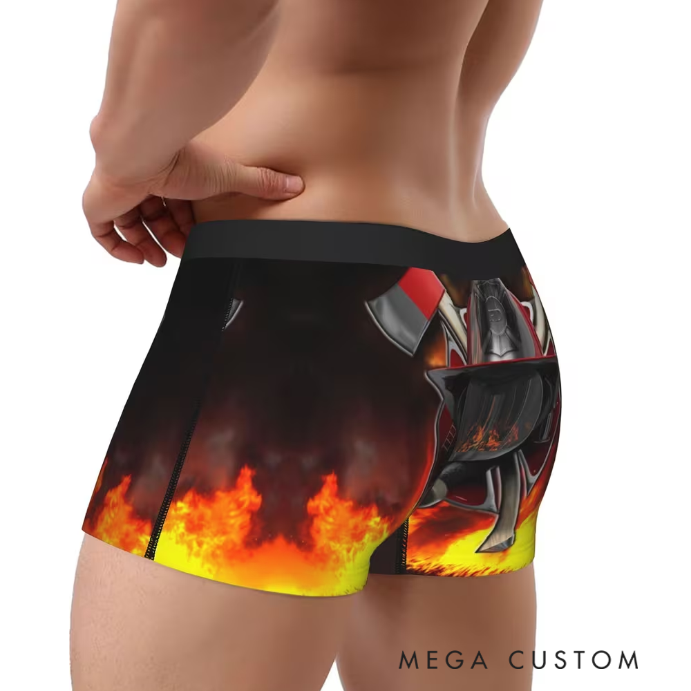 Personalized Firefighter Men's Boxer Briefs Custom Name and Flame Design Firefighter Gift