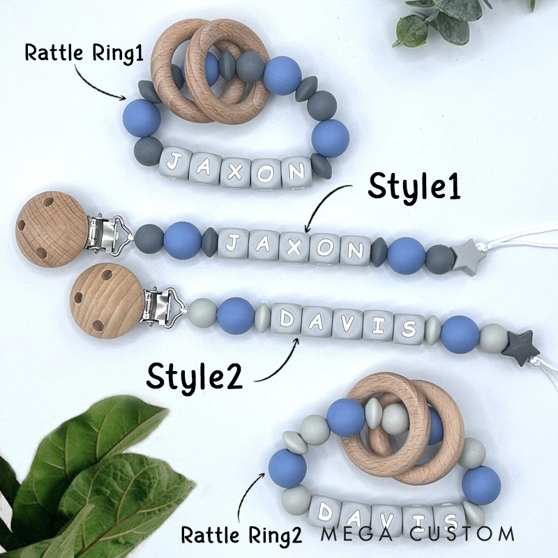 Personalized Baby Name Bead Soother Holders Pacifiers and Clips Gift for New Baby