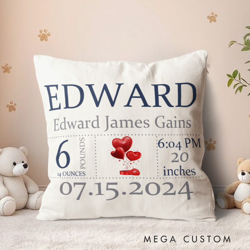 Personalized Minimalist Birth Stats Throw Pillows Featuring Baby's Name And Key Details Throw Pillows