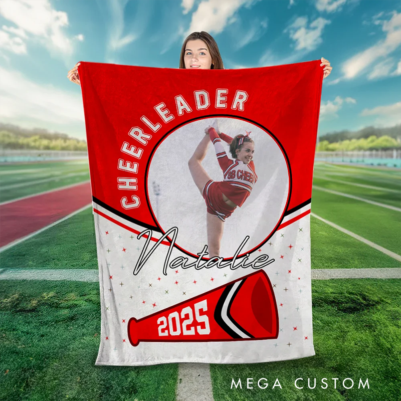 Personalized Cheerleader Blanket with Custom Name, Photo, and Year Design