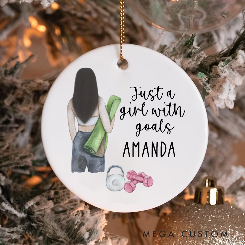 Personalized Christmas Ornament with Just a Girl with Goals Fitness Design Christmas Ornament Gift for Yoga Lover