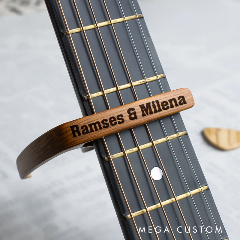 Personalized Wood Grain Guitar Capo for Him, Personalize Guitar Accessories and Ideal Metal Capo and Music Gift for Guitarist Musician