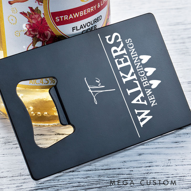 Personalized Card Bottle Opener Stainless Steel Wedding Bottle Opener New Beginnings and Housewarming Gifts