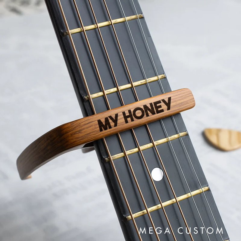 Personalized Wood Grain or Metal Guitar Capo and Musician Gift Idea Guitar Player Gift