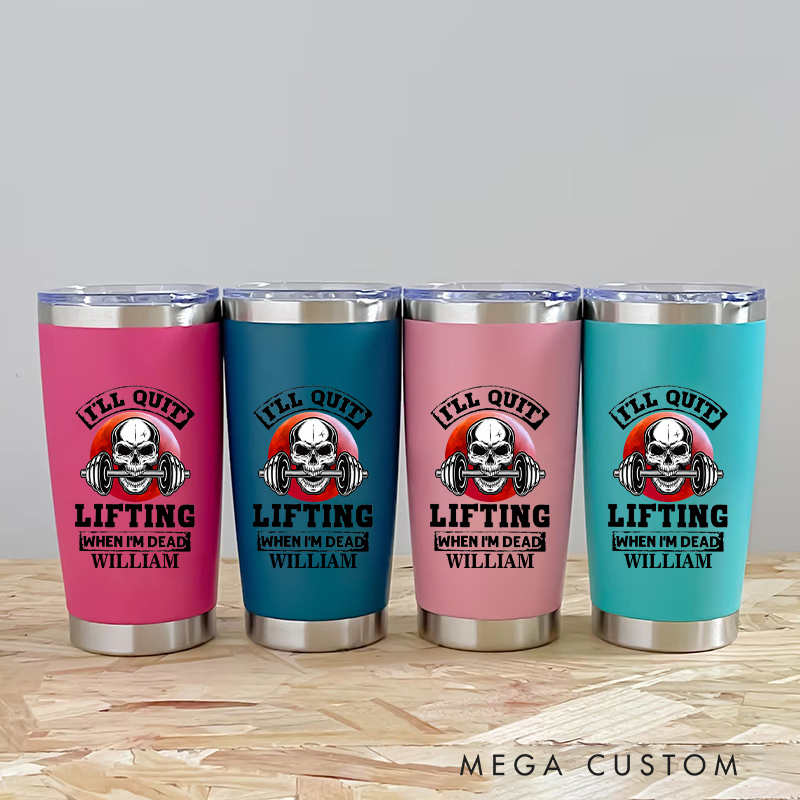 Personalized Fitness Tumbler Coffee Stainless Steel Tumbler with Ill Quit Lifting When Im Dead Skull and Barbell Design for Fitness Enthusiasts Bodybuilders and Gym Lovers