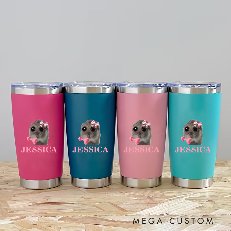 Personalized Fitness Tumbler Coffee Stainless Steel Tumbler with Cute Animal Design Pink Bows for Fitness Enthusiasts Bodybuilders and Gym Lovers
