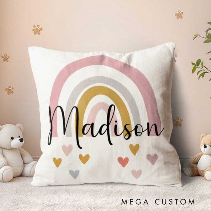 Personalized Heart Rainbow Throw Pillows Featuring Soft Colors And Playful Accents Throw Pillows