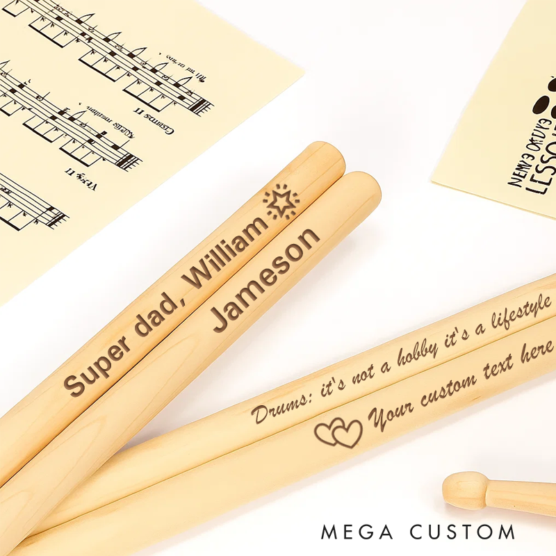 Personalized Drumsticks and 1 Pair of Engraved Drum Sticks and Gift for Drummer