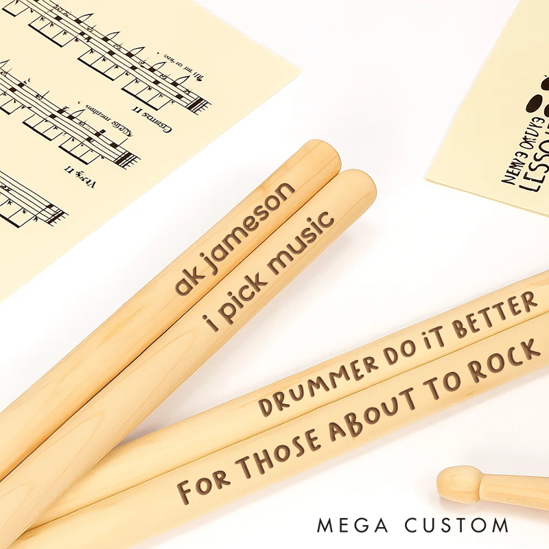Personalized Drum Sticks and Wooden Custom Text Drumsticks and Drummer Gifts