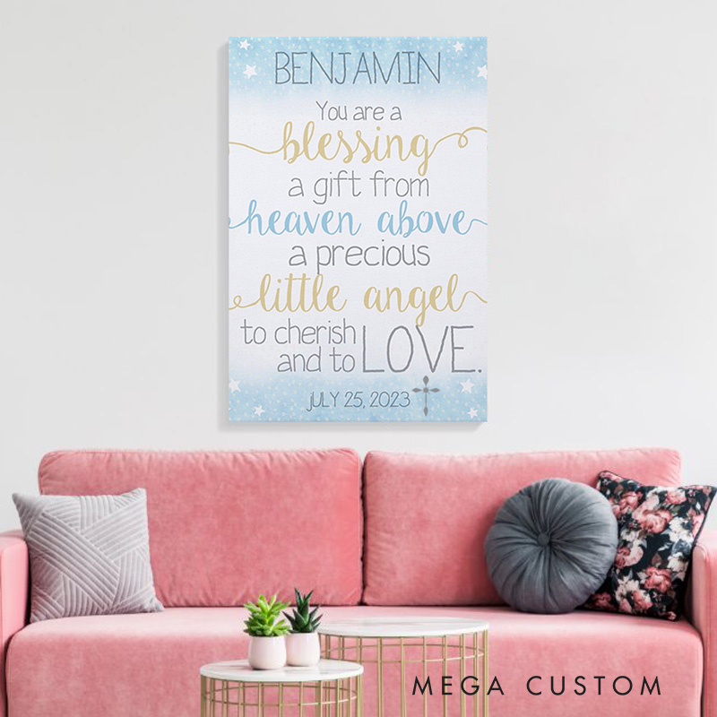 Personalized we are so Blessed Frameless Canvas Painting with Name and Date Religious Wall Art Gift Wall Decor Gift
