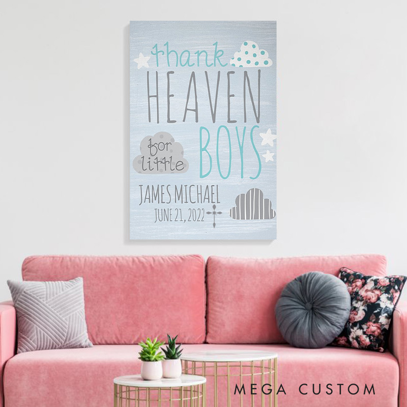 Personalized Thank Heaven for you Frameless Canvas Painting with Name and Date Religious Wall Art Gift Wall Decor Gift