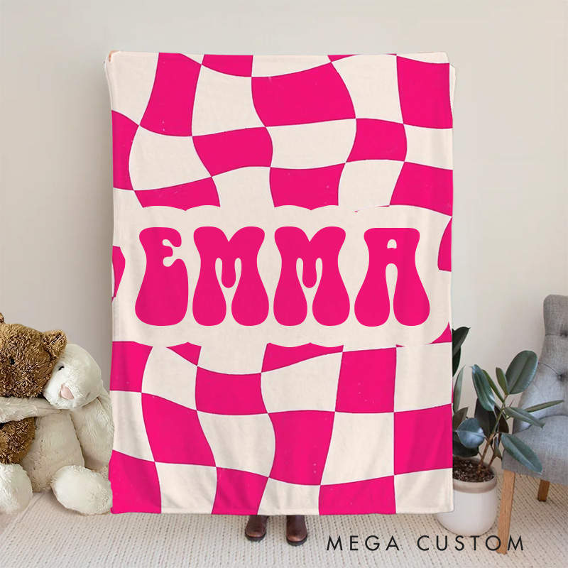 Personalized Checker Pattern in Vintage Rustic Style Kids Blanket with Name Birthday Anniversary Gift