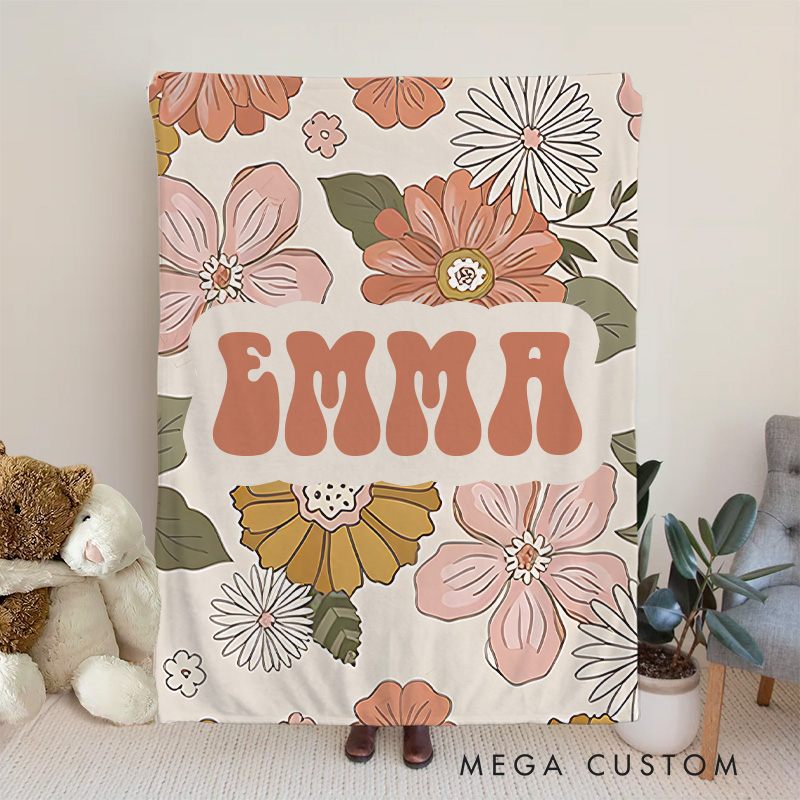 Personalized Kids Flower Retro Blanket with Name Gift Daughter Teen Girl