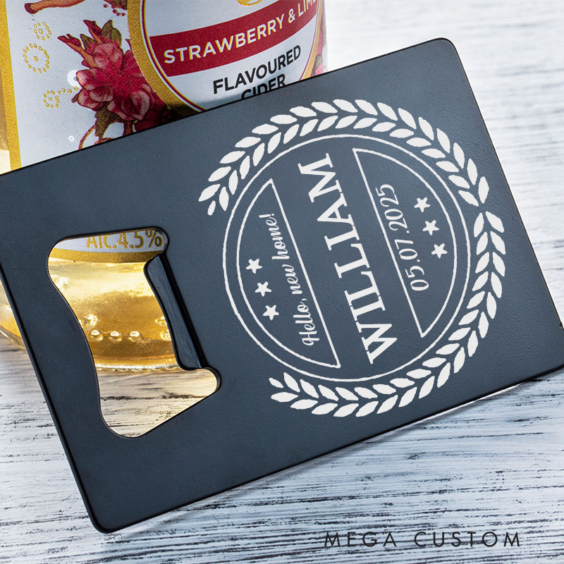 Personalized Housewarming Bottle Opener Custom Stainless Steel Design with Name and Date Perfect for New Home Gifts and First Home Celebrations