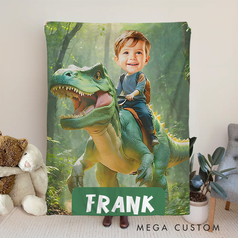Personalized Dinosaur Blankets Boy Riding Dinosaur Blanket Gift for Kids