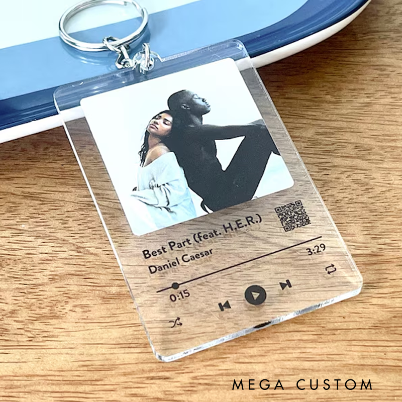 Personalized Keychain and Your Photo and Your Song and Uniquely Yours and Personalized Scannable Music Keychain