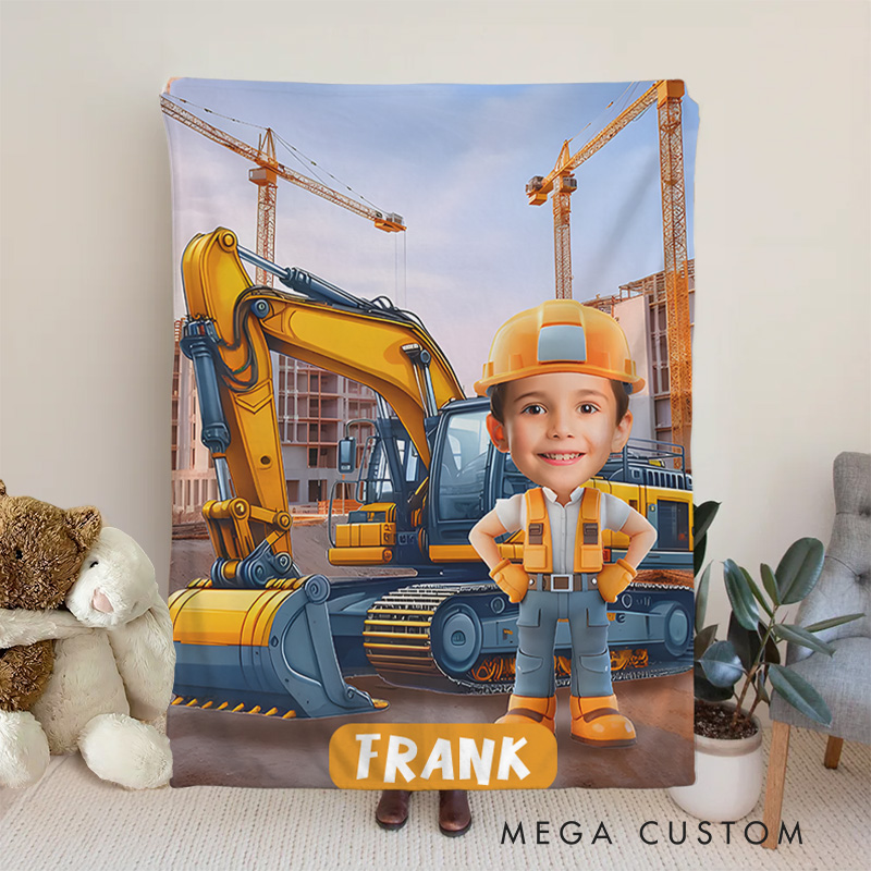 Personalized Excavator Boy Blanket Gift for Kids Birthday Children's Day Gift