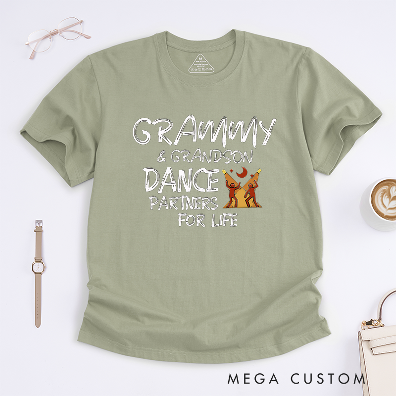 Personalized Grammy and Grandson Dance Partners for Life T-Shirts Custom Name Family Gift for Grandson Unisex Matching Dance Outfit