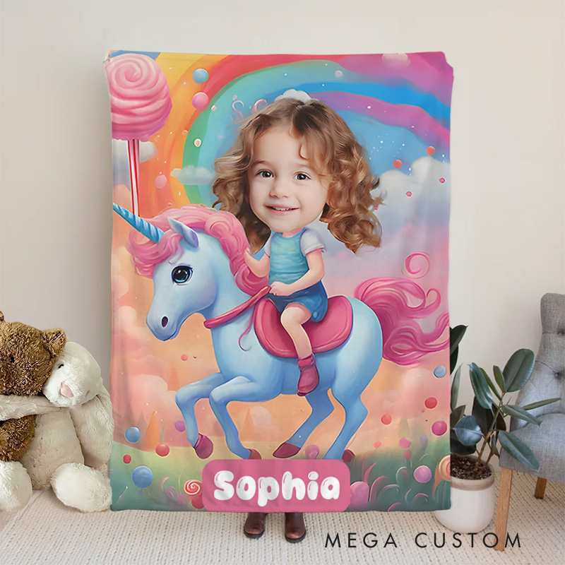 Personalized Rainbow Unicorn Girl Blanket Gift for Kids