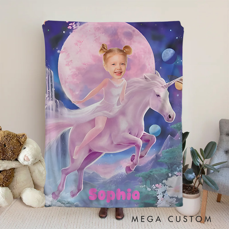 Personalized Pink Dress Princess Ride Unicorn Blanket Gift for Kids