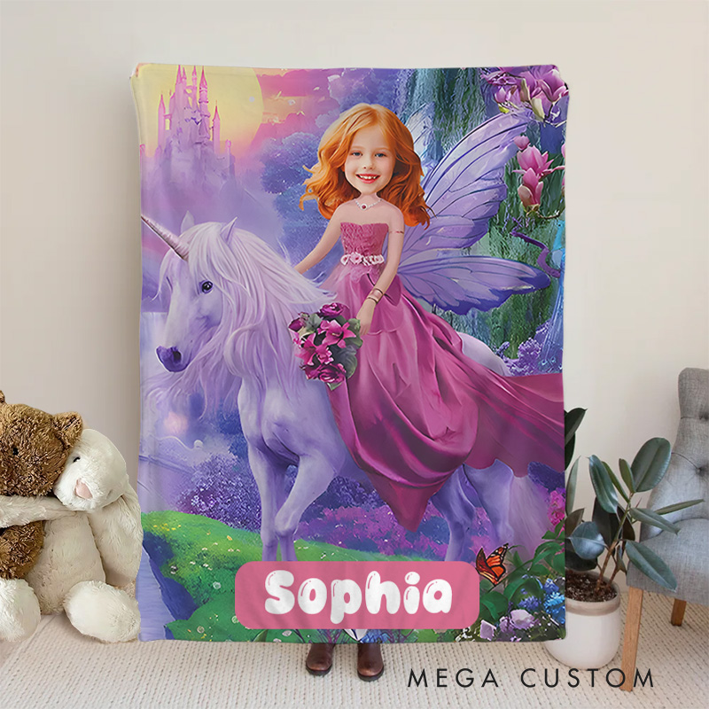 Personalized Princess and Unicorn Purple Blanket Birthday Children's Day Gift