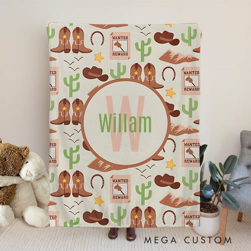 Personalized Country Cowboy Boots Stick Horse Desert Western Kids Blanket Birthday Children's Day Gift